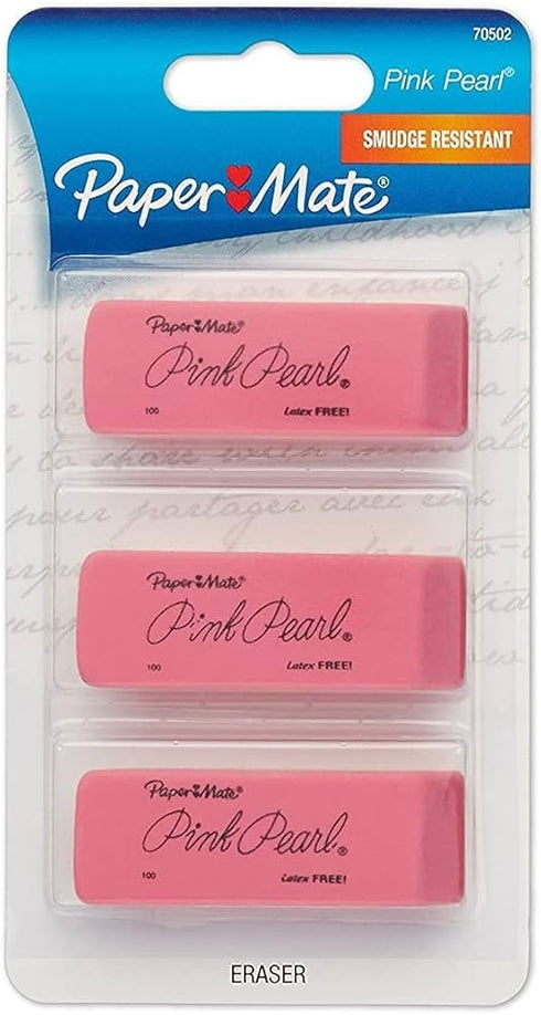 3 PACK CARDED PINK ERASERS